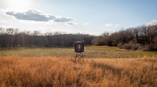 aerial view of food plot and elevated hunting blind