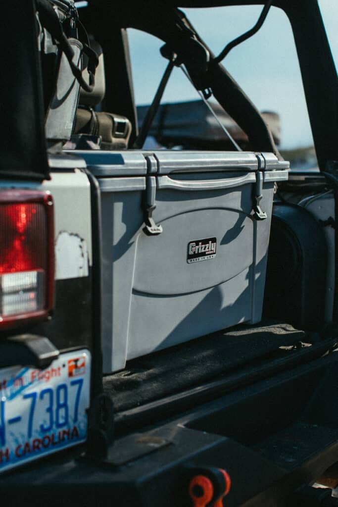 grizzly 40 cooler in back of jeep on dalton highway