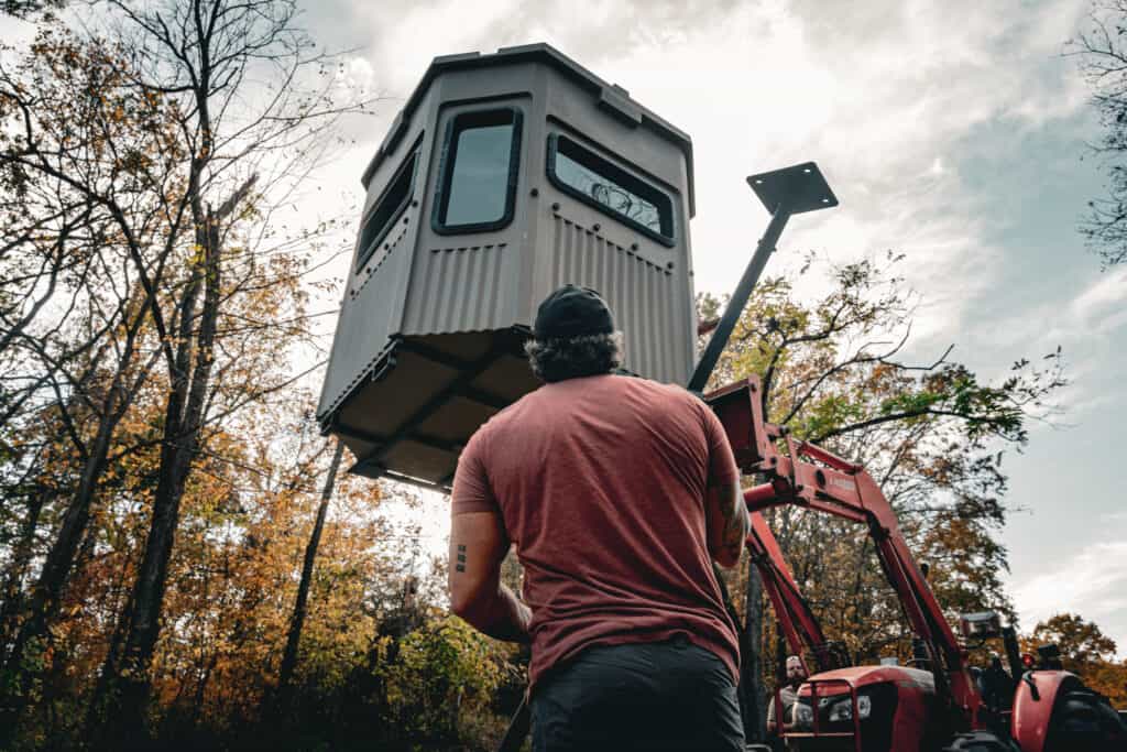 setting up tower kit elevated hunting blind